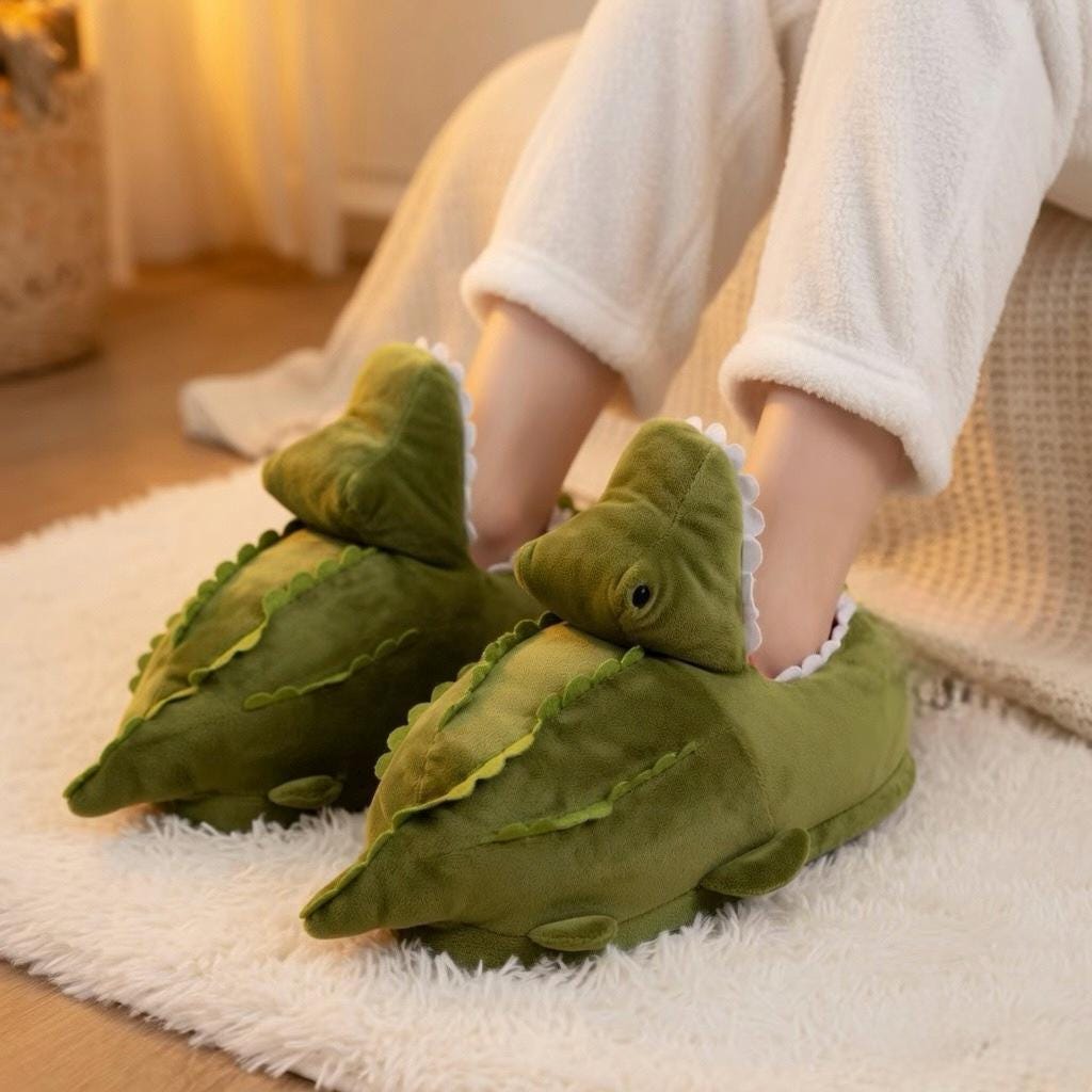 Plush Crocodile Slippers | Cozy Cartoon Animal House Shoes | SoftSlipsy