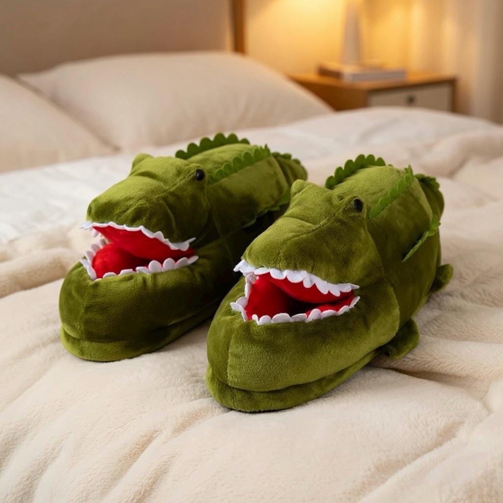 Plush Crocodile Slippers | Cozy Cartoon Animal House Shoes | SoftSlipsy