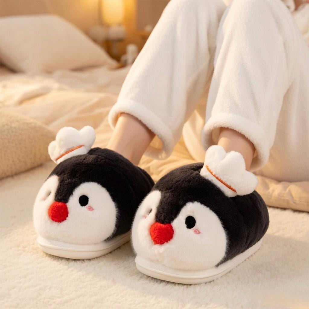 Plush Penguin Slippers | Cartoon Animal House Shoes, Winter Warmth | SoftSlipsy