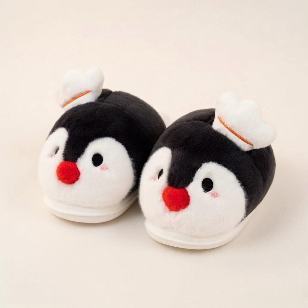 Plush Penguin Slippers | Cartoon Animal House Shoes, Winter Warmth | SoftSlipsy