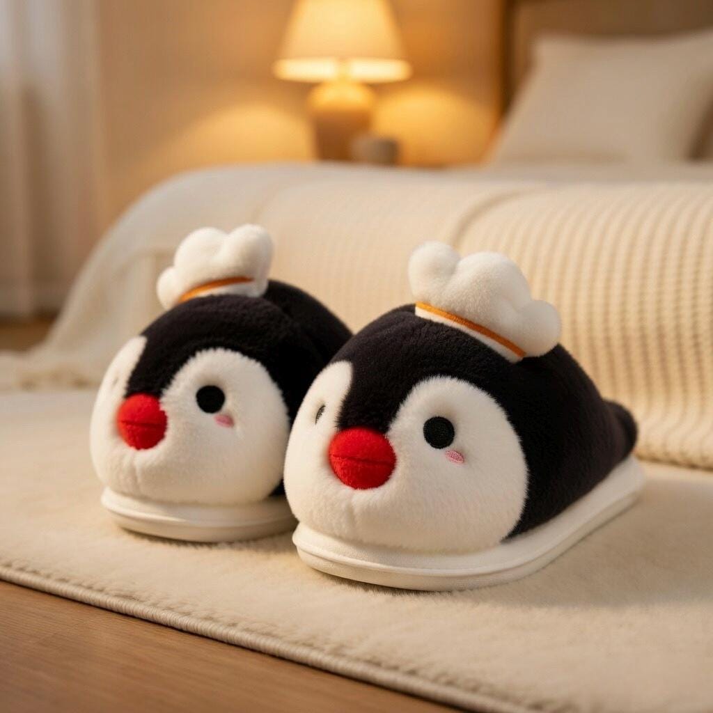 Plush Penguin Slippers | Cartoon Animal House Shoes, Winter Warmth | SoftSlipsy