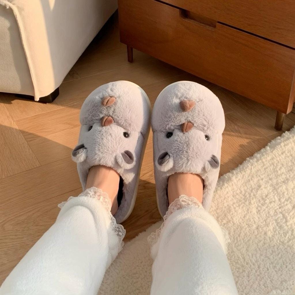 Rhino Slippers Plush Animal Slippers Women | Cute Rhinoceros House Slippers | Cartoon Indoor Slippers | Cozy Home Shoes Gift | SoftSlipsy