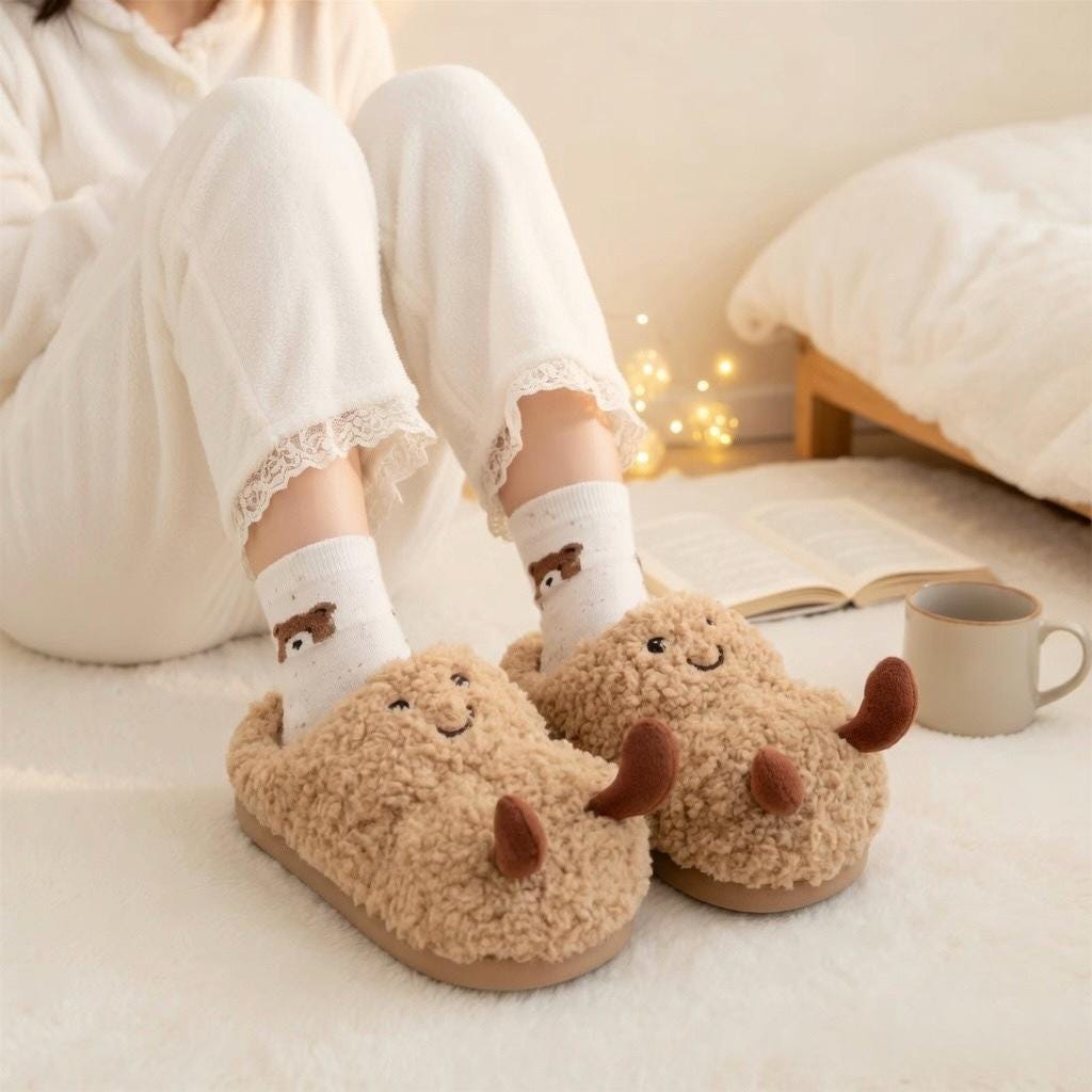 Plush Peanut Slippers | Funny Cartoon Cozy House Shoes, Winter Warmth | SoftSlipsy