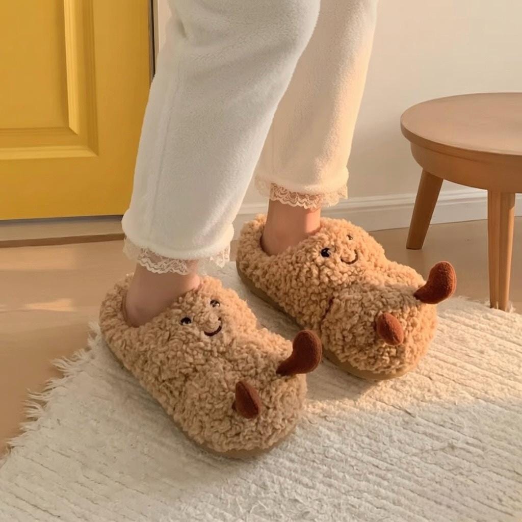 Plush Peanut Slippers | Funny Cartoon Cozy House Shoes, Winter Warmth | SoftSlipsy
