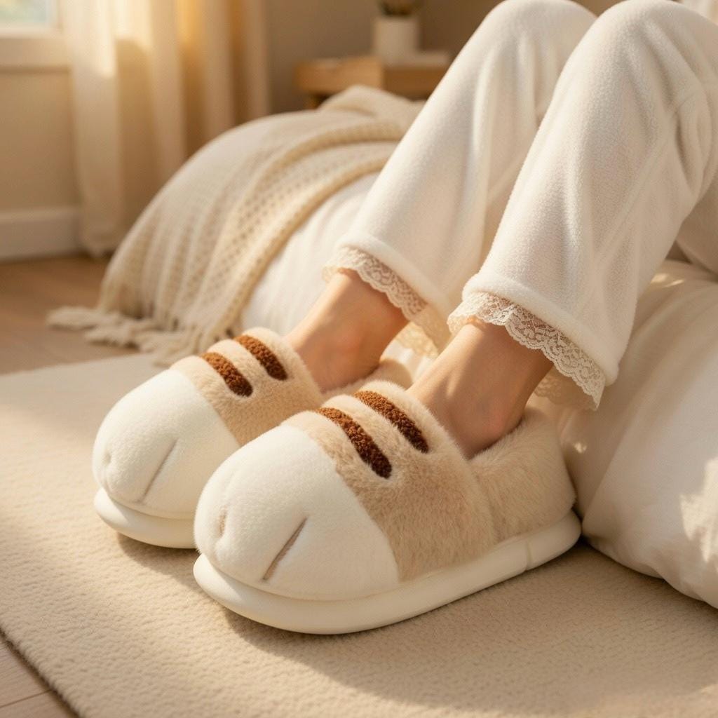Plush Cat Paw Slippers: Cozy Winter House Shoes for Women | SoftSlipsy