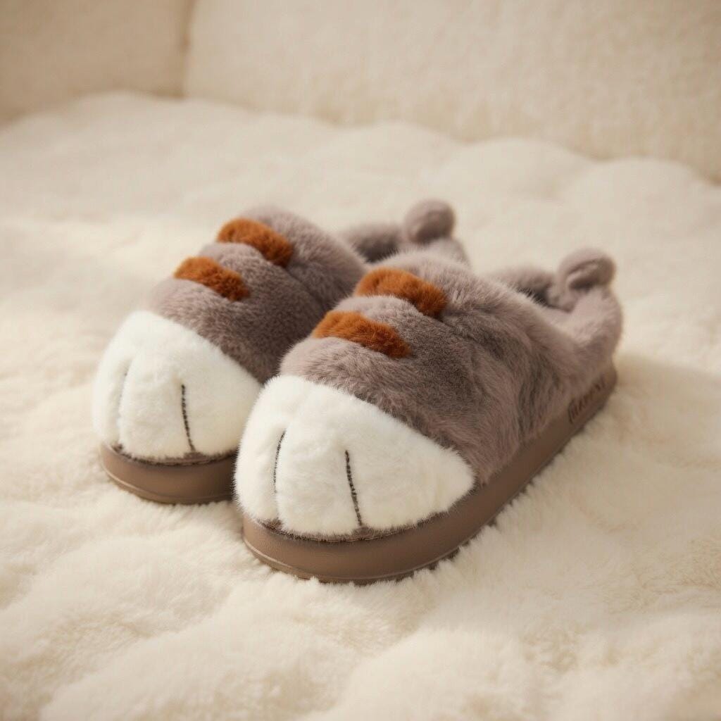 Plush Cat Paw Slippers: Cozy Winter House Shoes for Women | SoftSlipsy