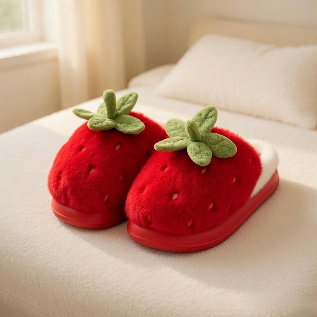 Women's Strawberry Plush Slippers | Cozy Indoor House Shoes, Autumn Winter Warmth | SoftSlipsy