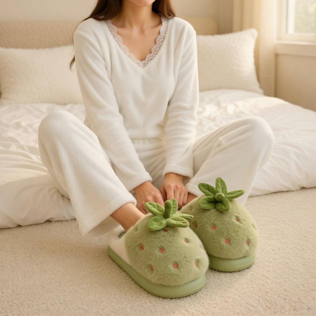 Women's Strawberry Plush Slippers | Cozy Indoor House Shoes, Autumn Winter Warmth | SoftSlipsy