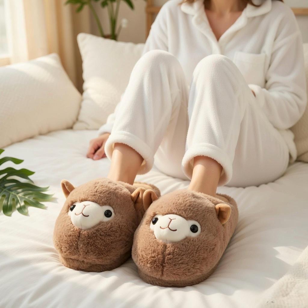 Alpaca Plush Slippers | Cartoon Animal Indoor House Shoes | SoftSlipsy