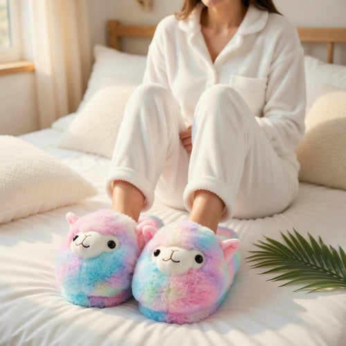 Alpaca Plush Slippers | Cartoon Animal Indoor House Shoes | SoftSlipsy