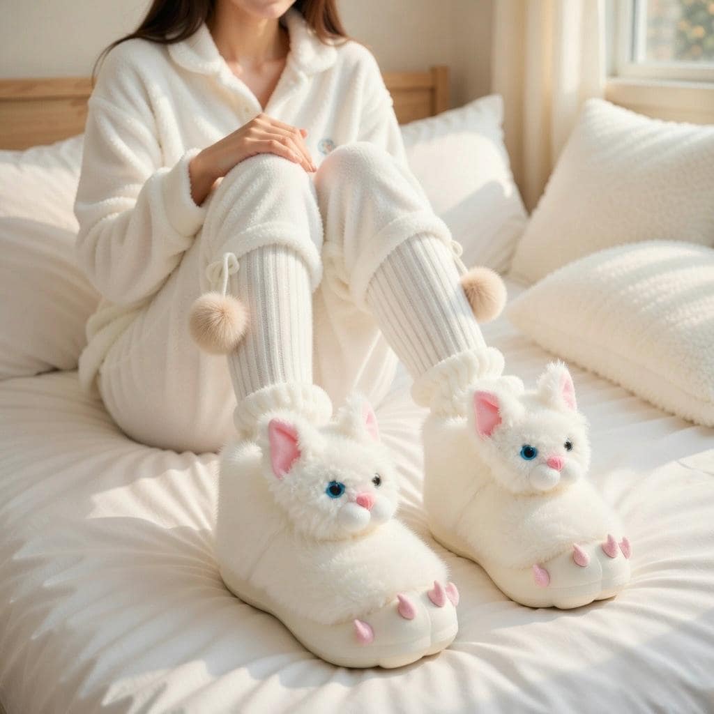 Cat Paw Plush Slippers | Kawaii Animal Indoor Cozy Winter Home Shoes | SoftSlipsy