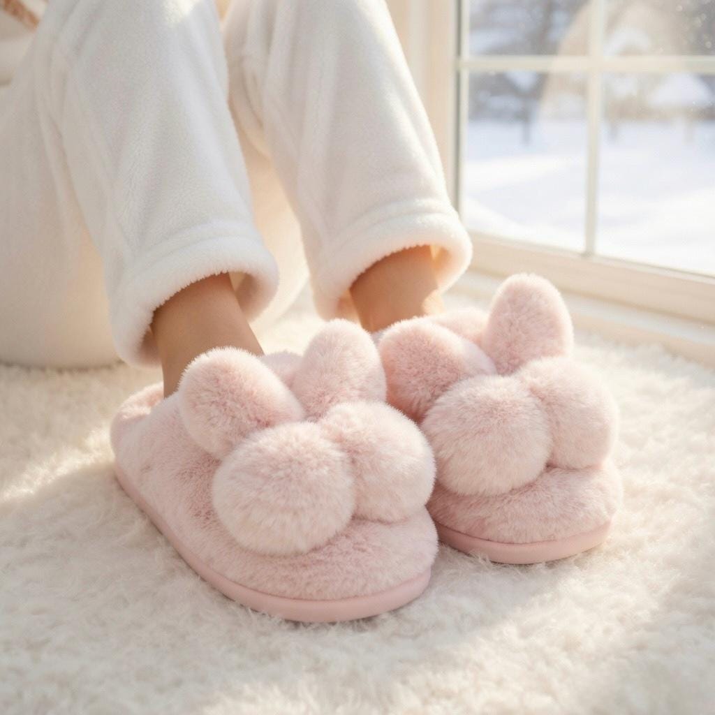 Pink Bunny Slippers: Plush Faux Fur, Warm and Cozy | SoftPixllea