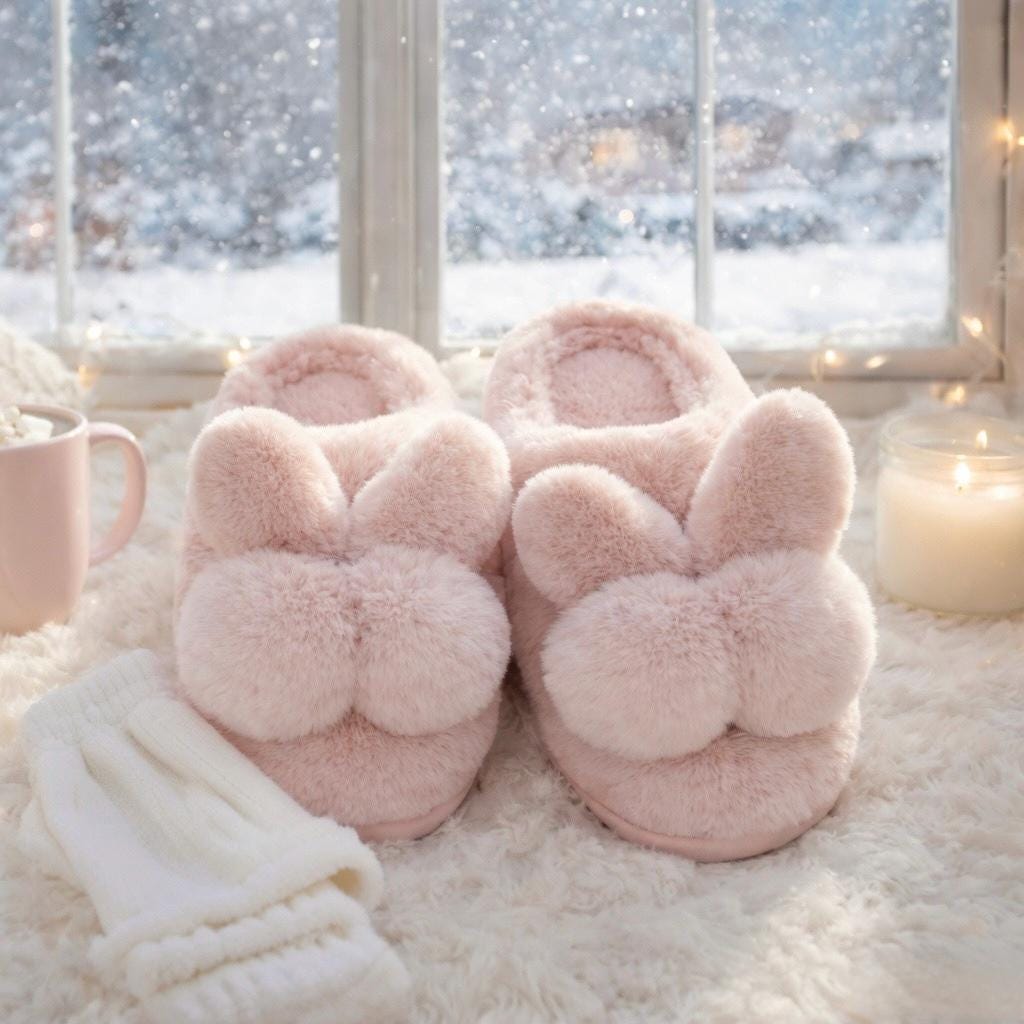 Pink Bunny Slippers: Plush Faux Fur, Warm and Cozy | SoftPixllea