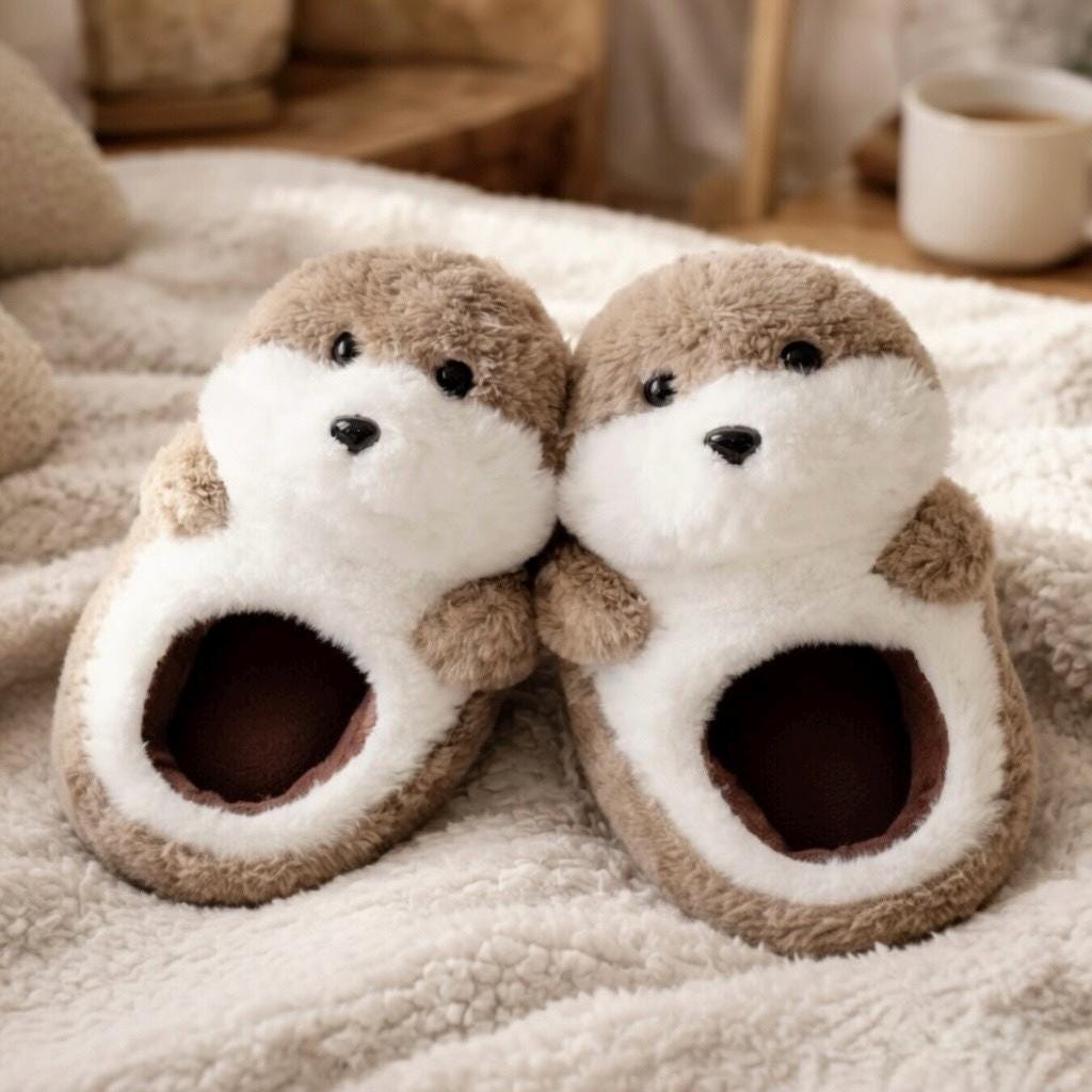 Plush Baby Otter Slippers | Cozy Animal House Shoes, Warm Non-Slip Indoor Footwear | SoftSlipsy
