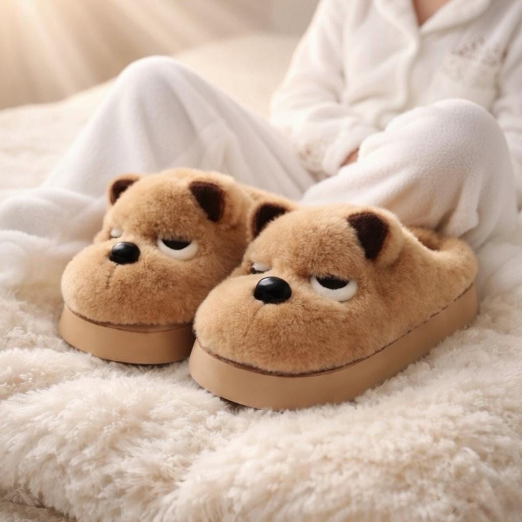 Plush Dog Slippers | Cozy Warm Indoor House Shoes (Brown, Grey) | SoftSlipsy