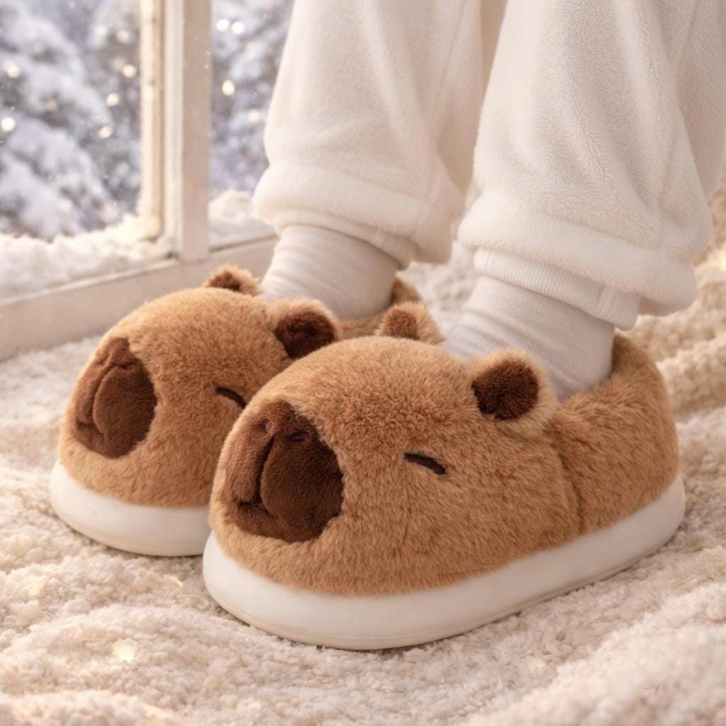 Kawaii Plush Capybara Slippers | Cozy Soft Winter Indoor Shoes | SoftSlipsy