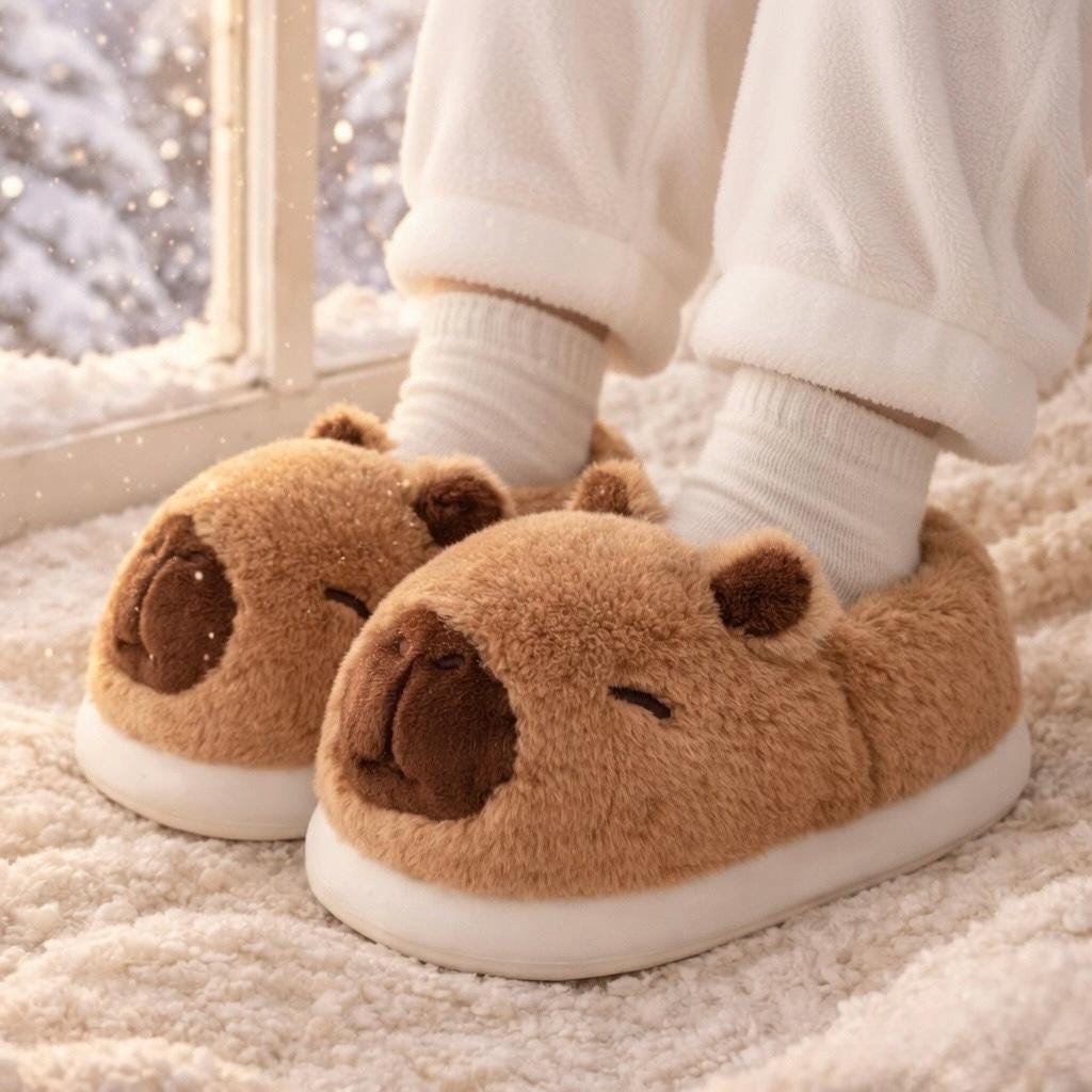 Kawaii Plush Capybara Slippers | Cozy Soft Winter Indoor Shoes | SoftSlipsy