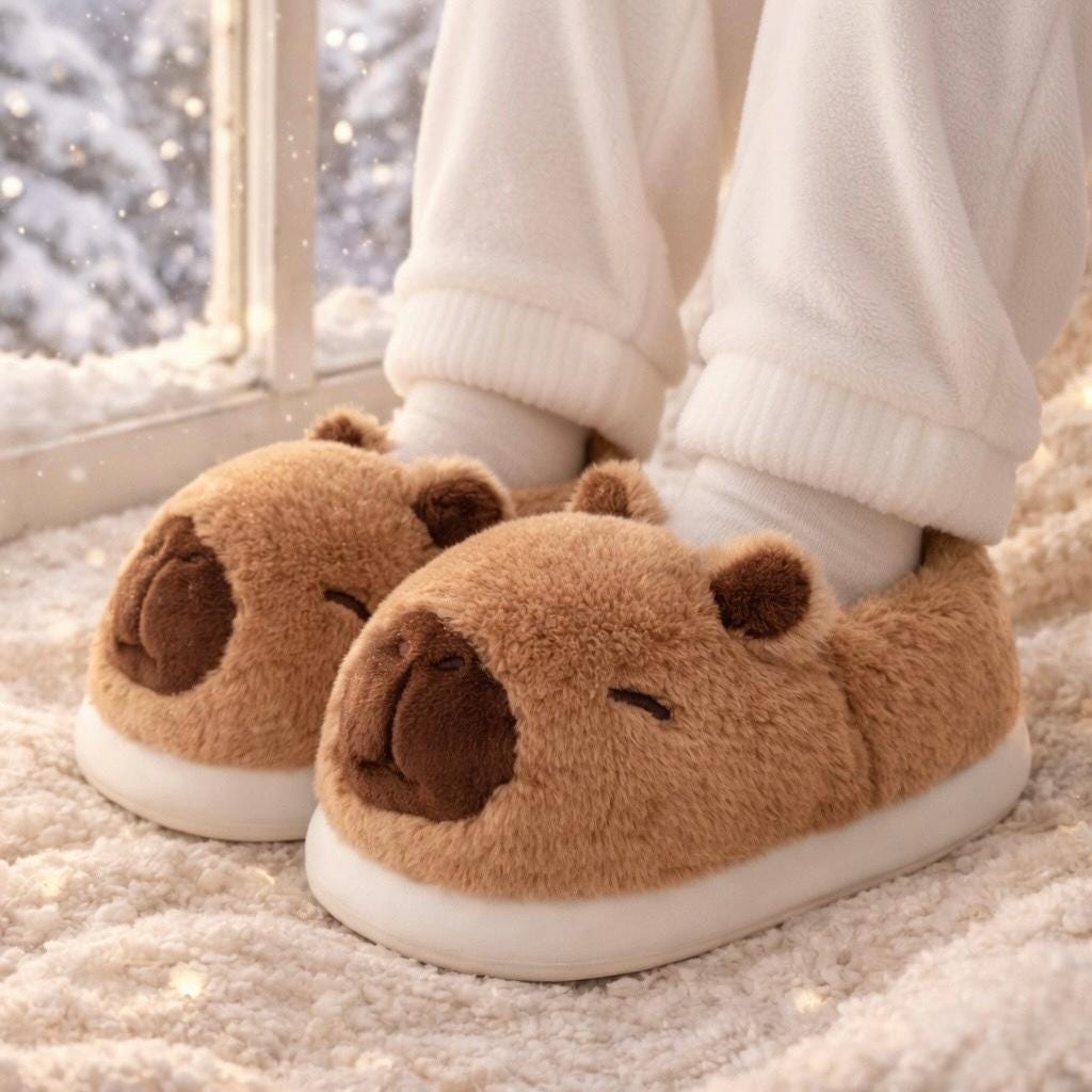 Kawaii Plush Capybara Slippers | Cozy Soft Winter Indoor Shoes | SoftSlipsy