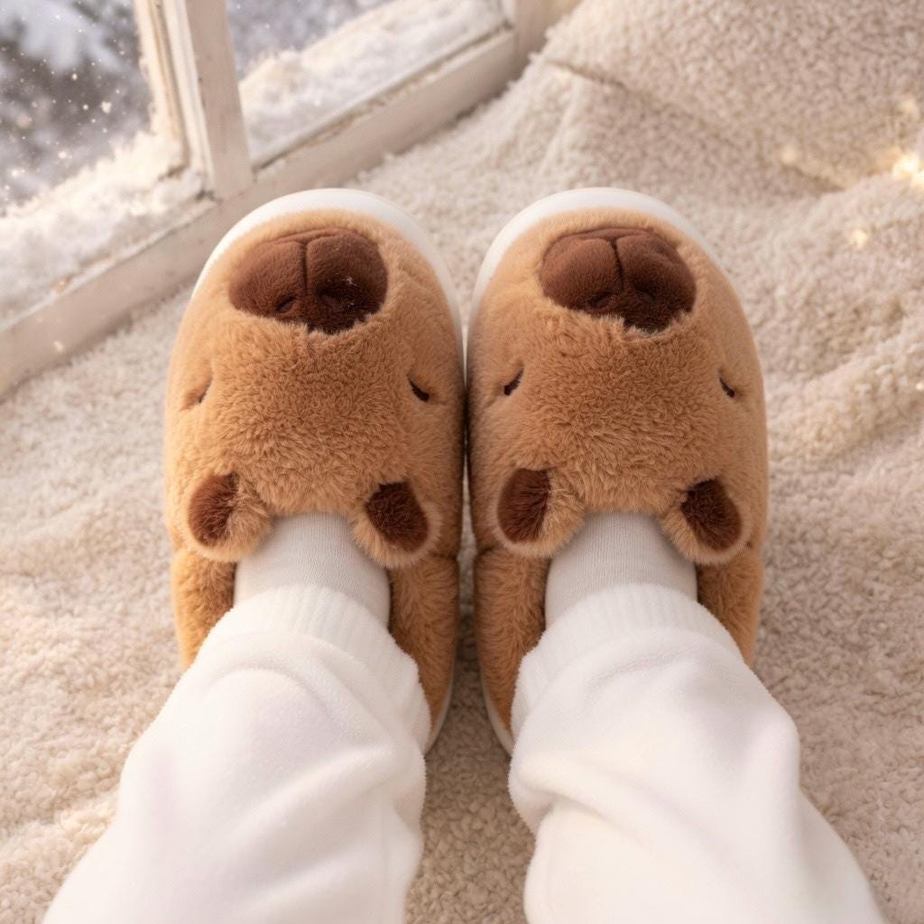 Kawaii Plush Capybara Slippers | Cozy Soft Winter Indoor Shoes | SoftSlipsy