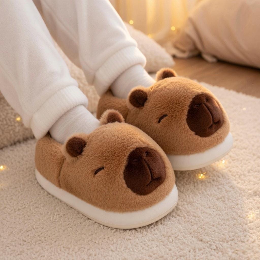 Kawaii Plush Capybara Slippers | Cozy Soft Winter Indoor Shoes | SoftSlipsy