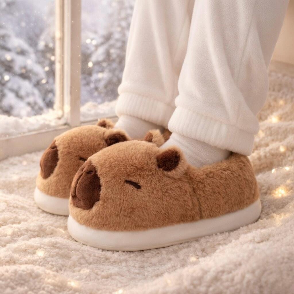 Kawaii Plush Capybara Slippers | Cozy Soft Winter Indoor Shoes | SoftSlipsy