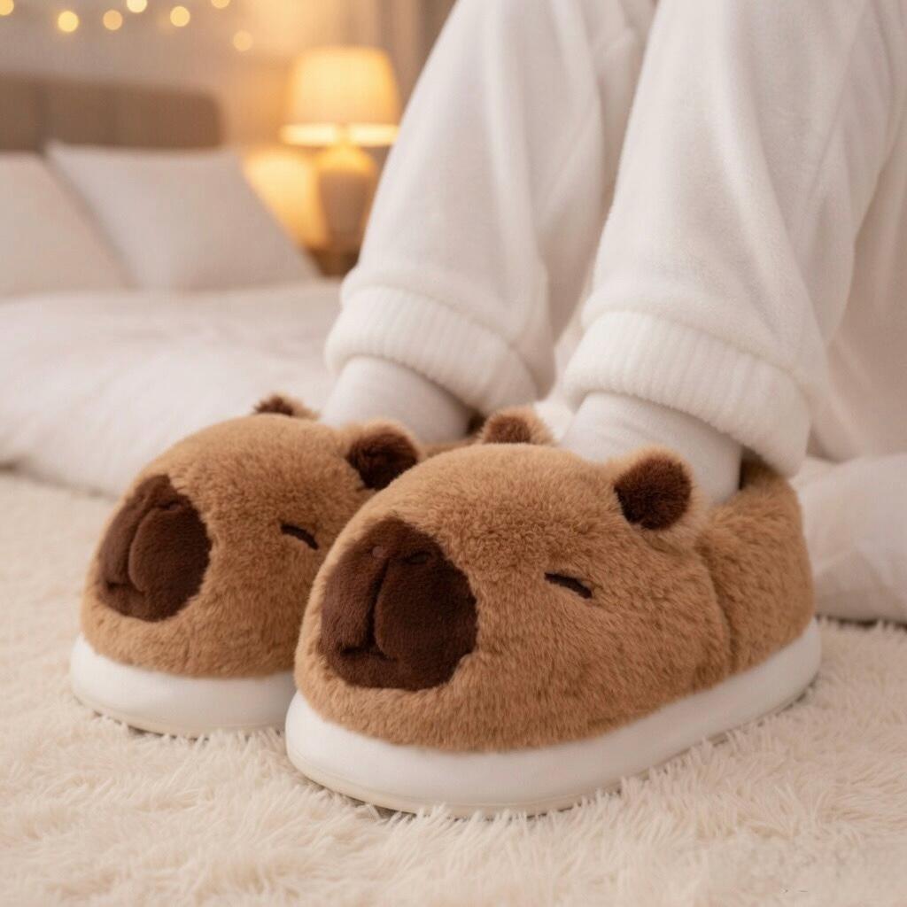 Kawaii Plush Capybara Slippers | Cozy Soft Winter Indoor Shoes | SoftSlipsy