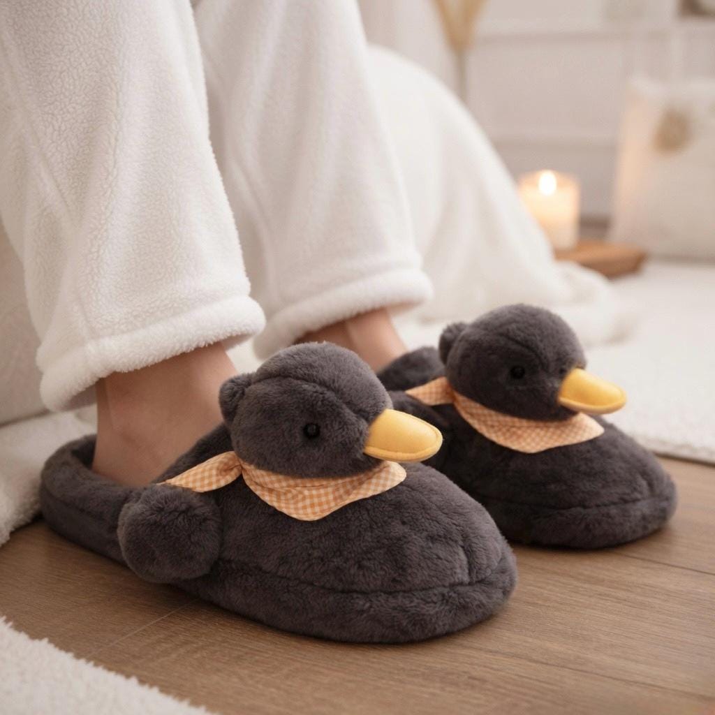 Cozy Plush Duck Slippers: Soft Warm Winter House Shoes | SoftSlipsy