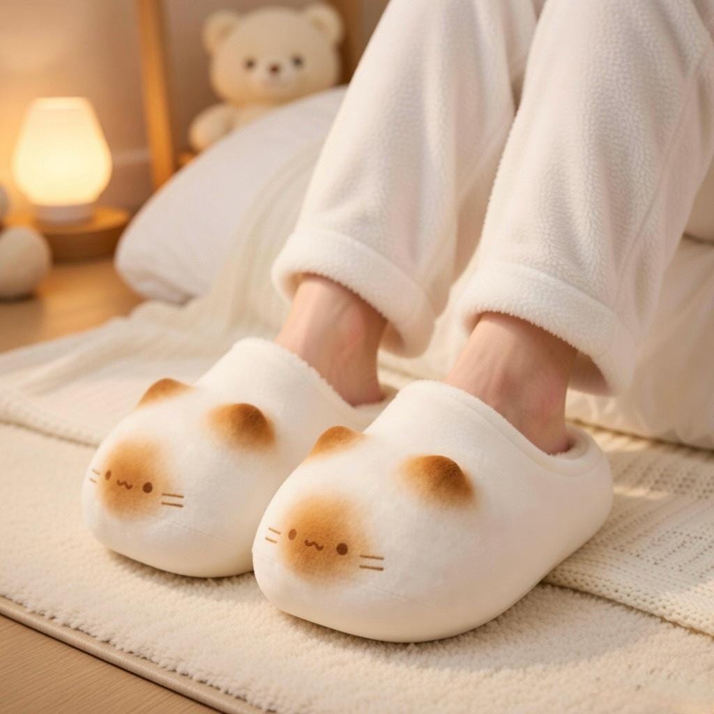 Plush Cat Slippers | Cozy Warm Winter House Shoes for Women | SoftSlipsy
