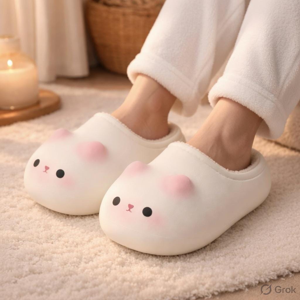 Plush Cat Slippers | Cozy Warm Winter House Shoes for Women | SoftSlipsy