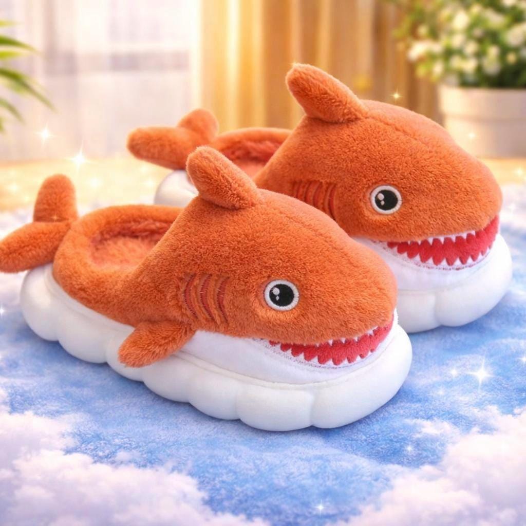Plush Cartoon Shark Slippers | Soft Cozy Indoor Animal Shoes | SoftSlipsy