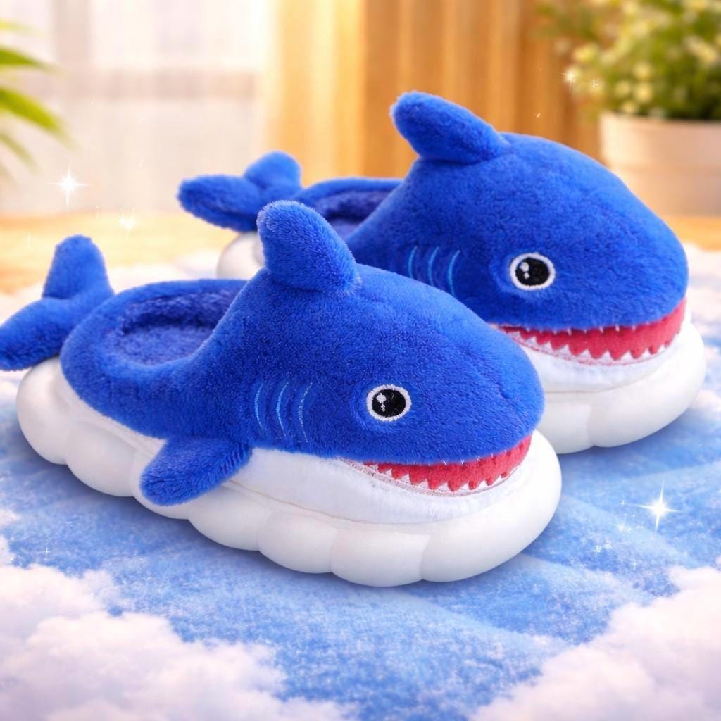 Plush Cartoon Shark Slippers | Soft Cozy Indoor Animal Shoes | SoftSlipsy