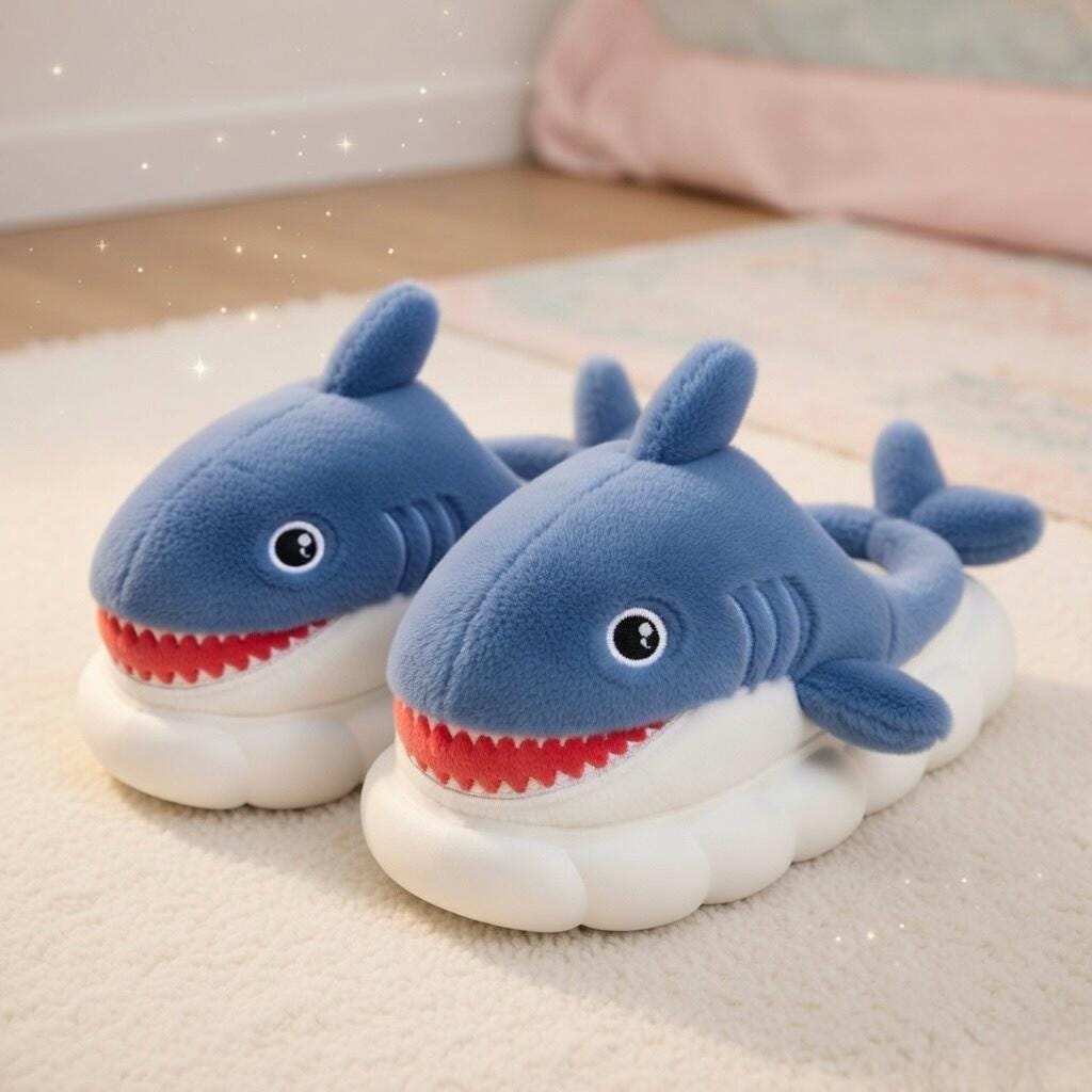 Plush Cartoon Shark Slippers | Soft Cozy Indoor Animal Shoes | SoftSlipsy