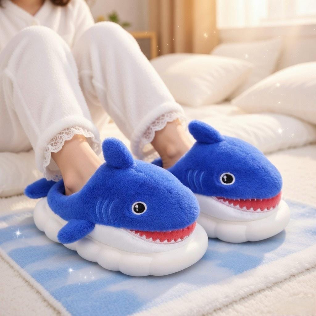 Plush Cartoon Shark Slippers | Soft Cozy Indoor Animal Shoes | SoftSlipsy