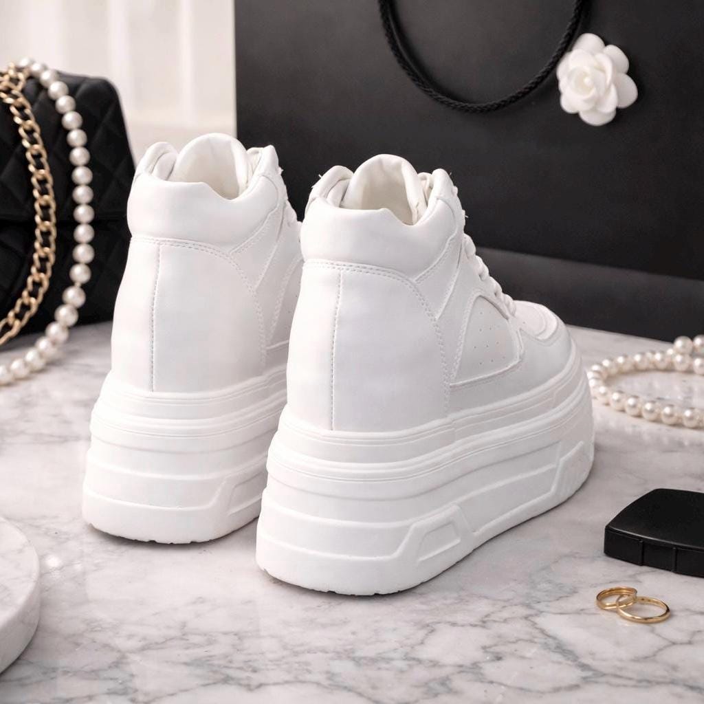 SoftSlipsy 15CM Chunky White Platform Sneakers | High Top Street Style Shoes