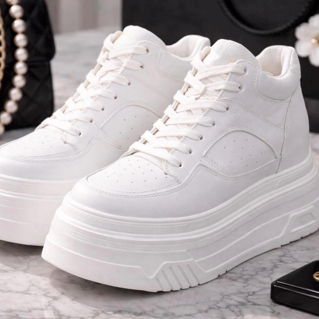 SoftSlipsy 15CM Chunky White Platform Sneakers | High Top Street Style Shoes