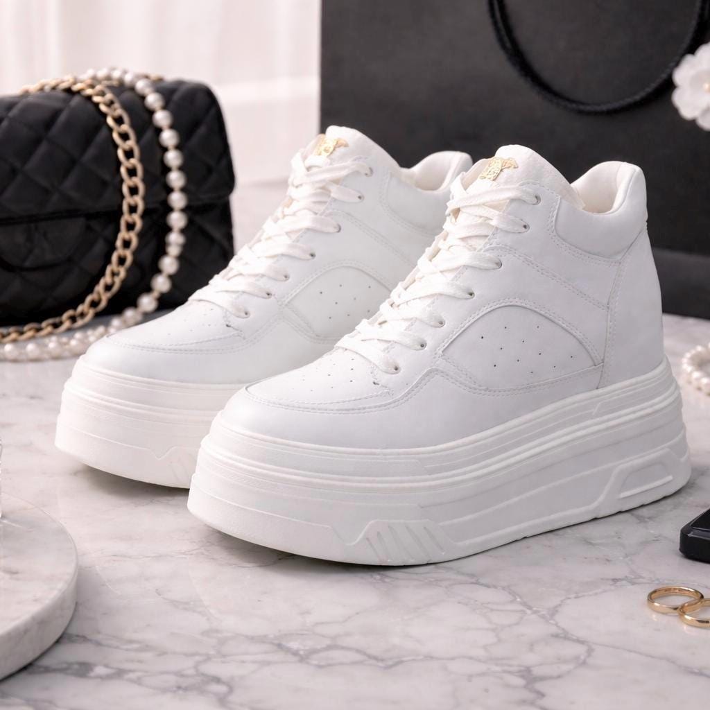 SoftSlipsy 15CM Chunky White Platform Sneakers | High Top Street Style Shoes