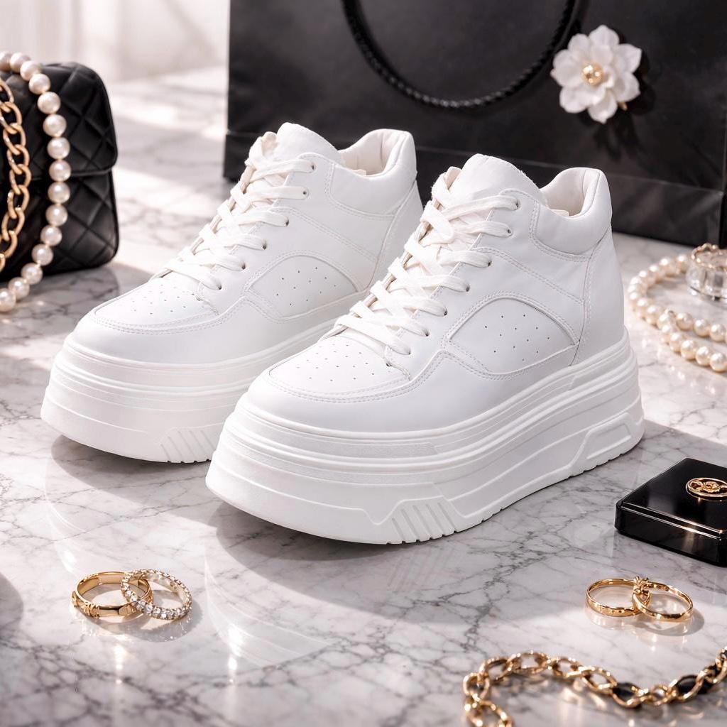 SoftSlipsy 15CM Chunky White Platform Sneakers | High Top Street Style Shoes