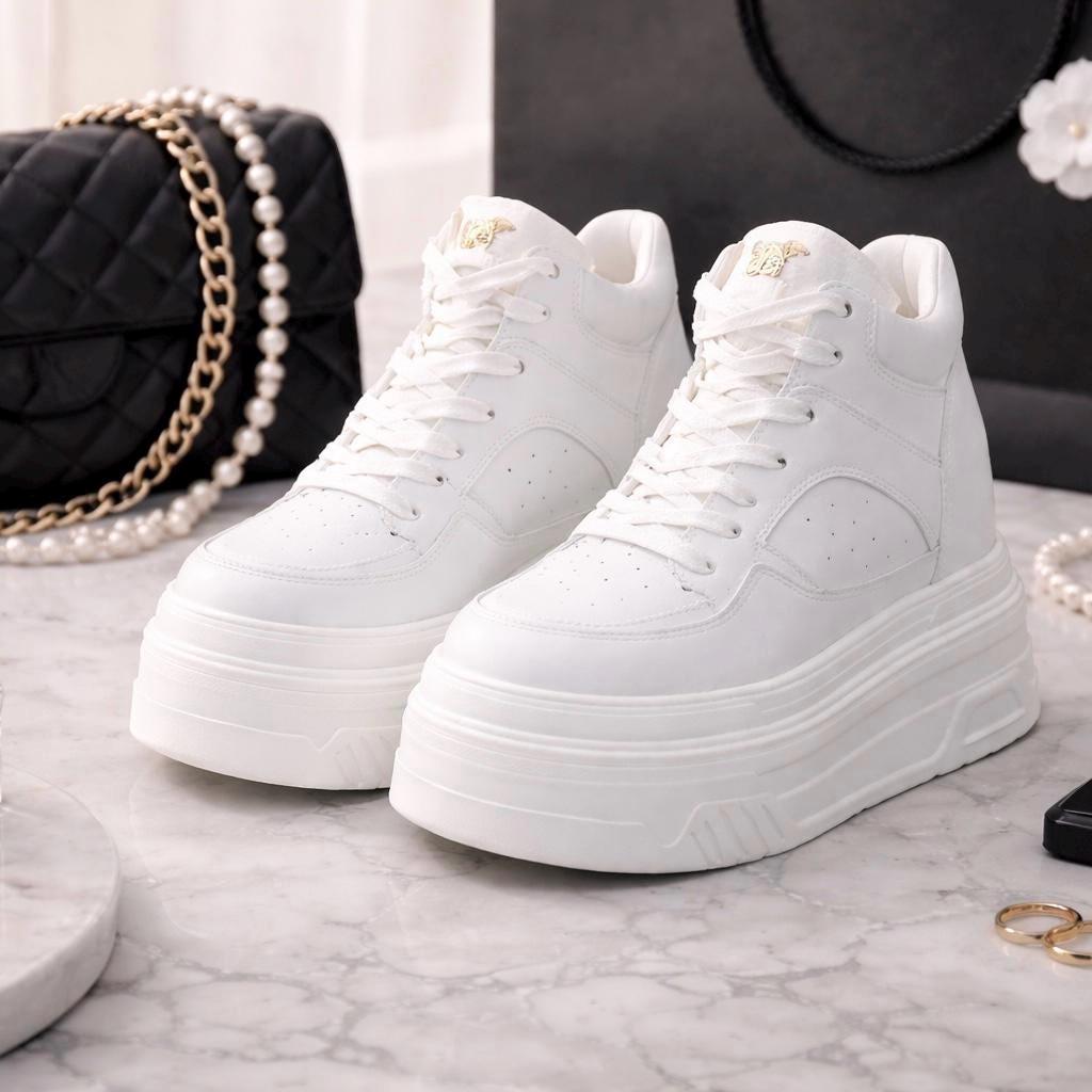 SoftSlipsy 15CM Chunky White Platform Sneakers | High Top Street Style Shoes