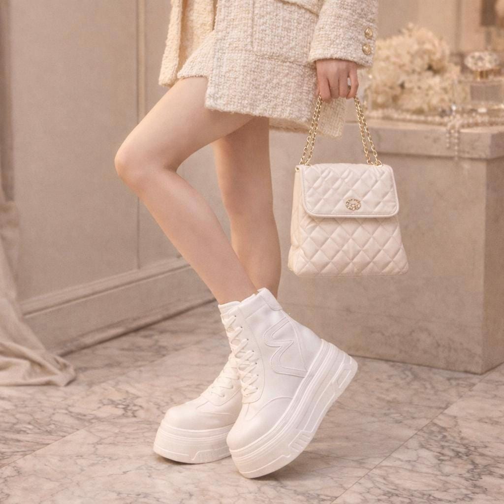 SoftSlipsy 20CM Korean Style Platform Sneakers, White Chunky Sole (Hidden Heel)
