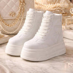 SoftSlipsy 20CM Korean Style Platform Sneakers, White Chunky Sole (Hidden Heel)