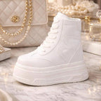 SoftSlipsy 20CM Korean Style Platform Sneakers, White Chunky Sole (Hidden Heel)