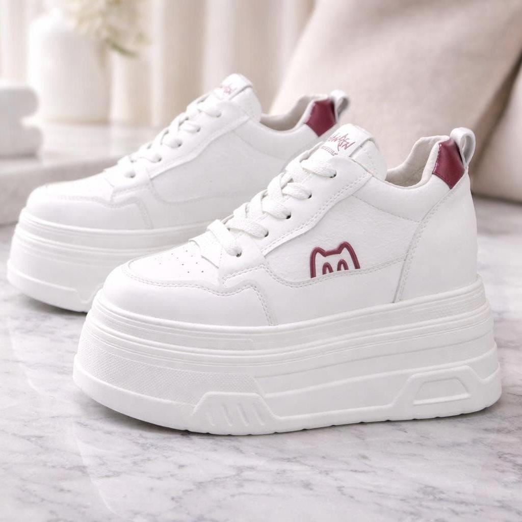 SoftSlipsy 16CM White Chunky Platform Sneakers: Hidden Height Increase, Street Style Shoes