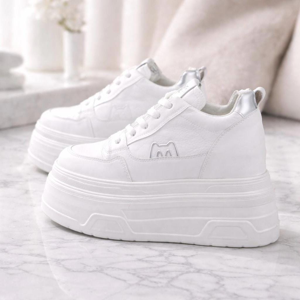 SoftSlipsy 16CM White Chunky Platform Sneakers: Hidden Height Increase, Street Style Shoes