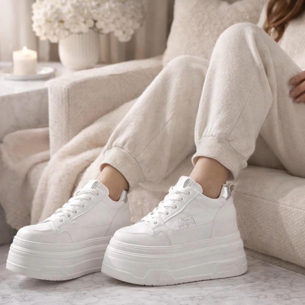 SoftSlipsy 16CM White Chunky Platform Sneakers: Hidden Height Increase, Street Style Shoes