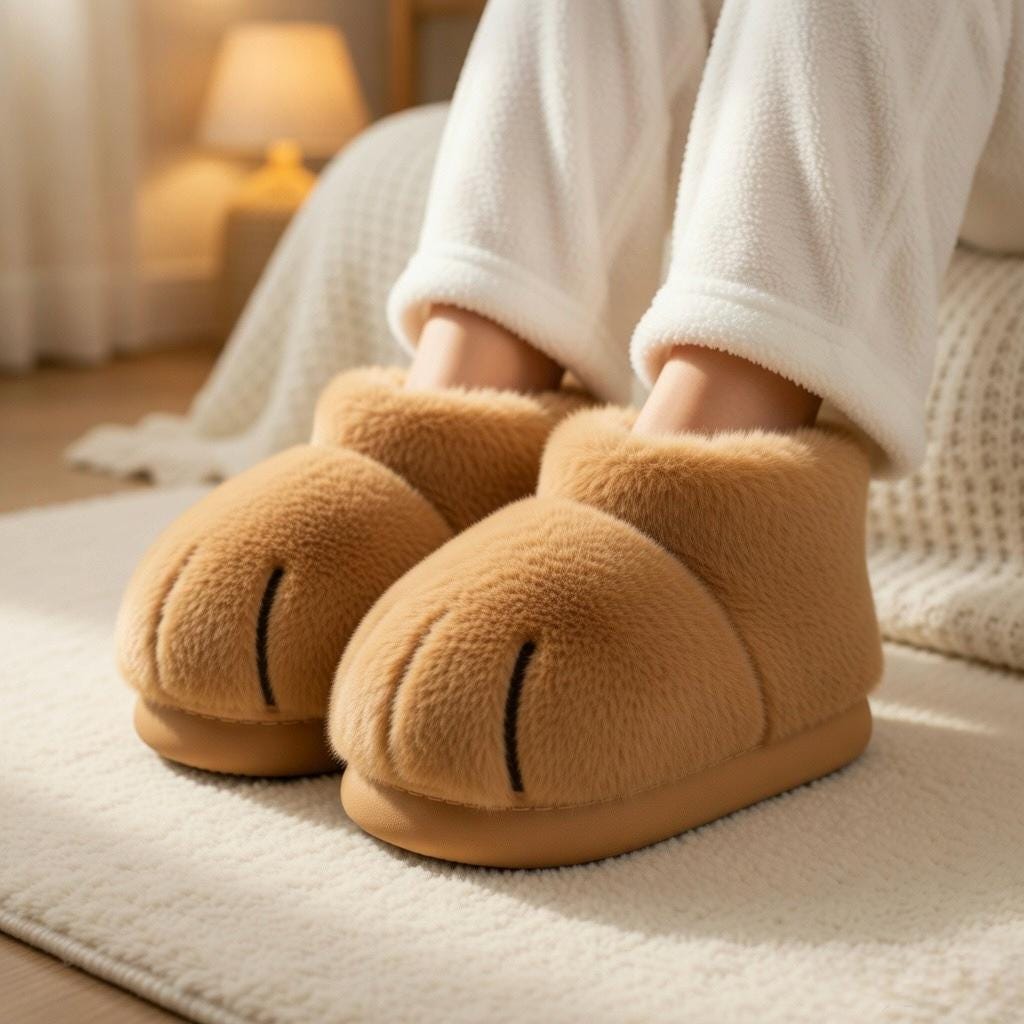 Cat Paw Plush Boots | Kawaii Animal Winter Slippers | Cozy Fluffy Indoor Home Wear | SoftSlipsy