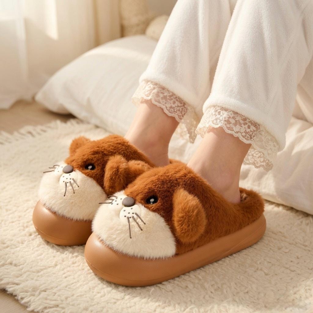 Leopard Plush Animal Slippers | Cozy Cartoon Dog House Shoes, Warm Winter Indoor Footwear | SoftSlipsy
