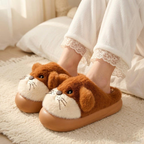 Leopard Plush Animal Slippers | Cozy Cartoon Dog House Shoes, Warm Winter Indoor Footwear | SoftSlipsy