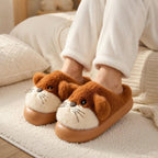 Leopard Plush Animal Slippers | Cozy Cartoon Dog House Shoes, Warm Winter Indoor Footwear | SoftSlipsy