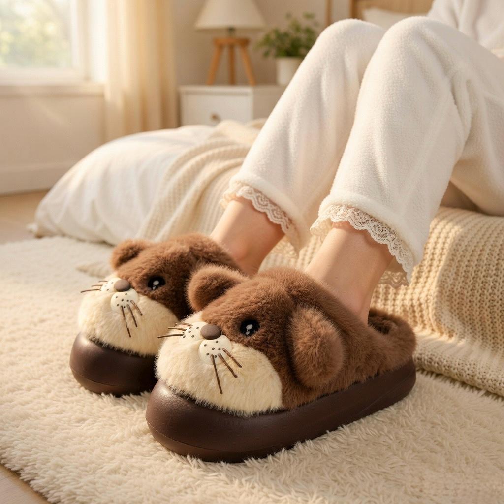 Leopard Plush Animal Slippers | Cozy Cartoon Dog House Shoes, Warm Winter Indoor Footwear | SoftSlipsy