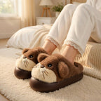 Leopard Plush Animal Slippers | Cozy Cartoon Dog House Shoes, Warm Winter Indoor Footwear | SoftSlipsy